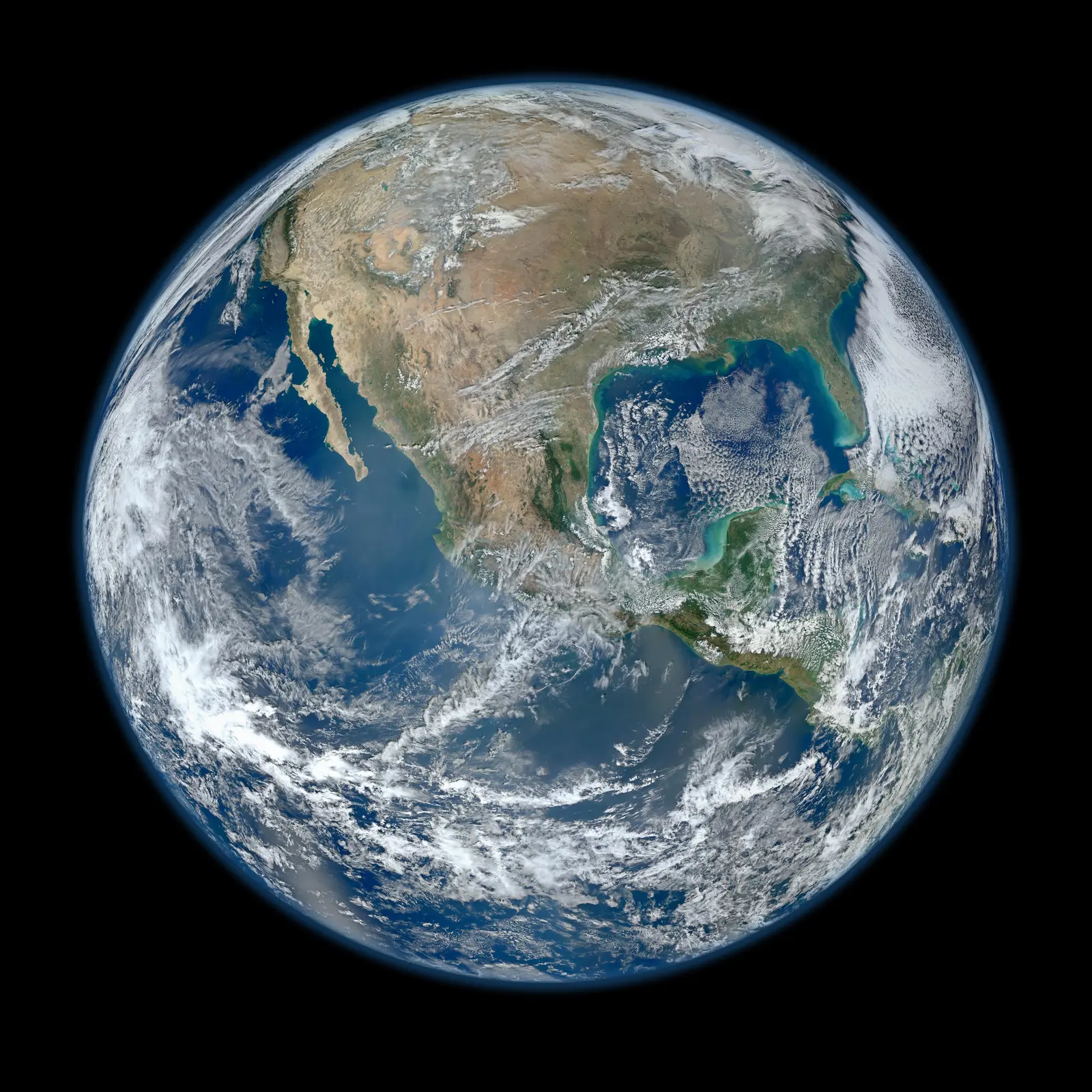 High-resolution satellite view of Earth centered on North America